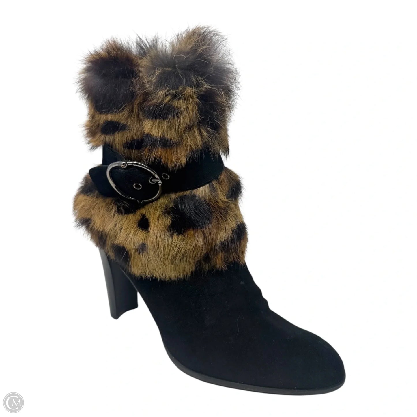 Fur Buckle Boots Designer By Stuart Weitzman In Animal Print, Size: 8