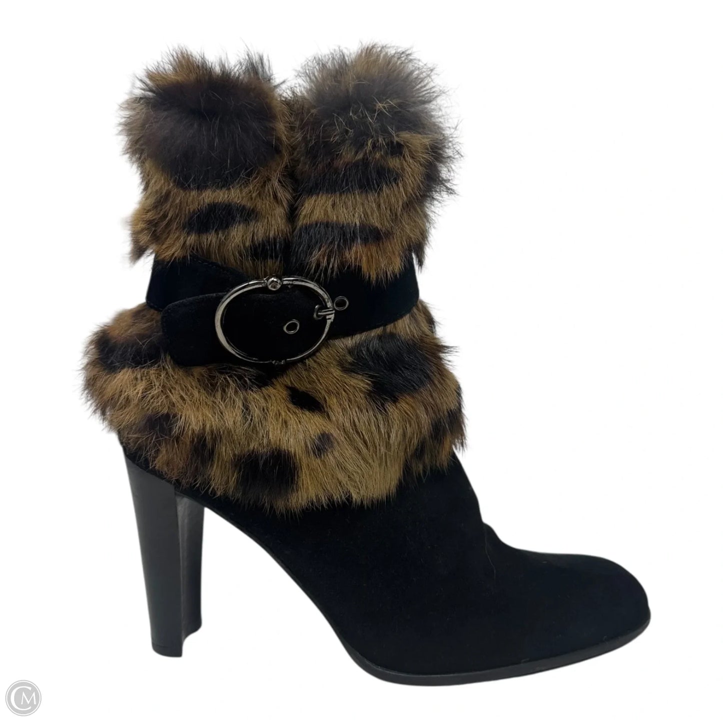 Fur Buckle Boots Designer By Stuart Weitzman In Animal Print, Size: 8