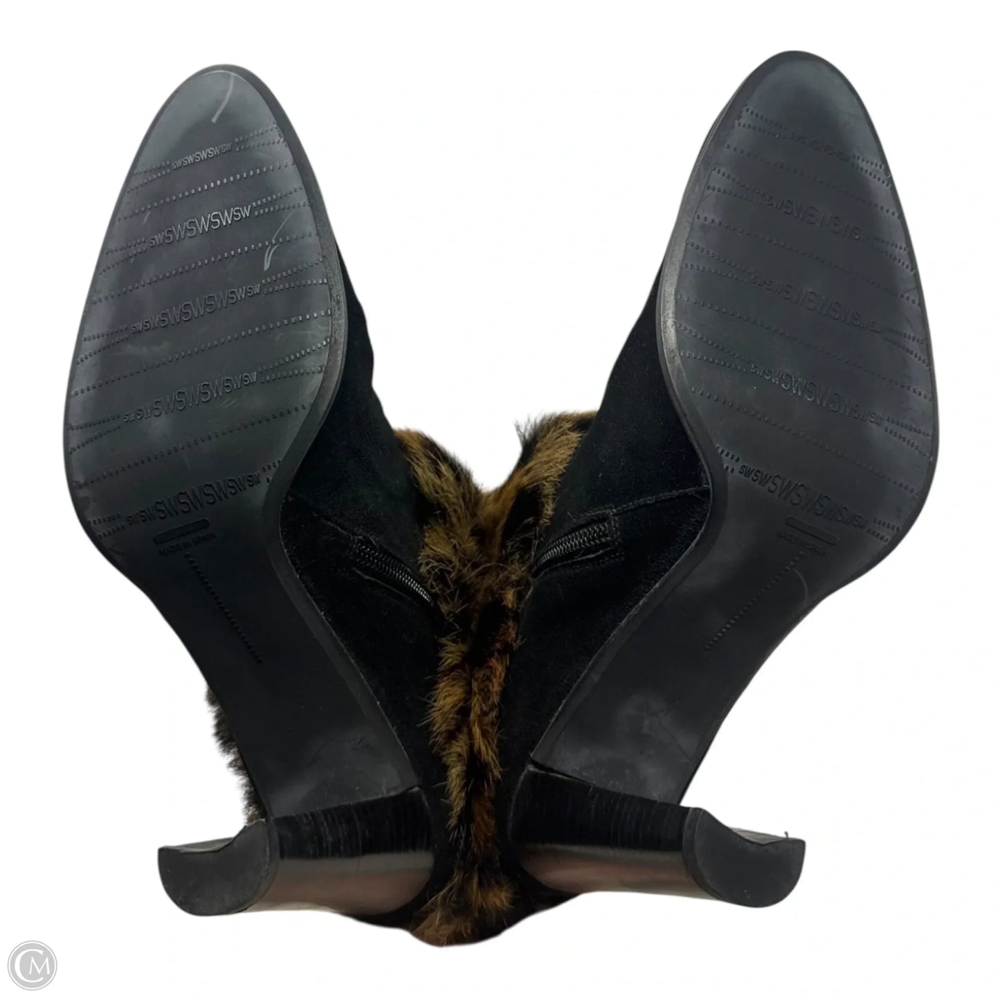 Fur Buckle Boots Designer By Stuart Weitzman In Animal Print, Size: 8
