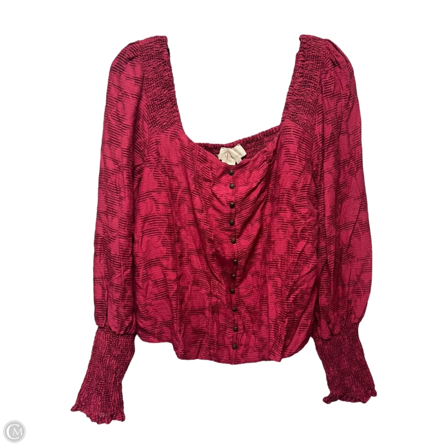 Romantic Puff Sleeve Smocked Blouse By Anthropologie In Red, Size: XL