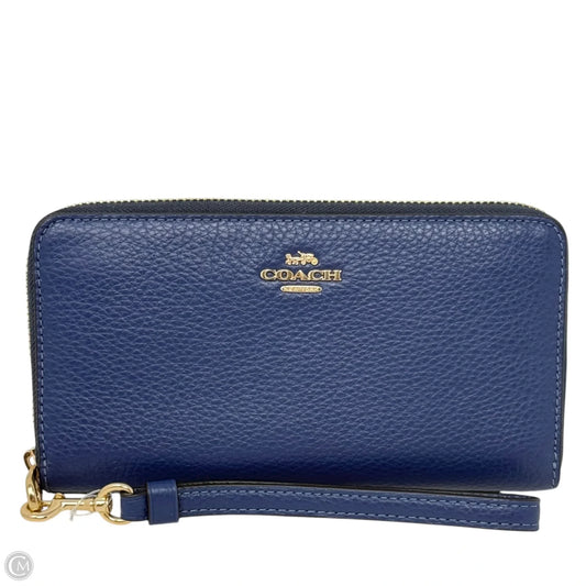 Long Zip Around Wallet Wristlet Designer By Coach In Gold Deep Blue, Size: Medium