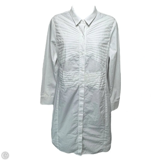 Pintuck Pleated Button-Down Shirtdress By Halston Heritage In White, Size: 4