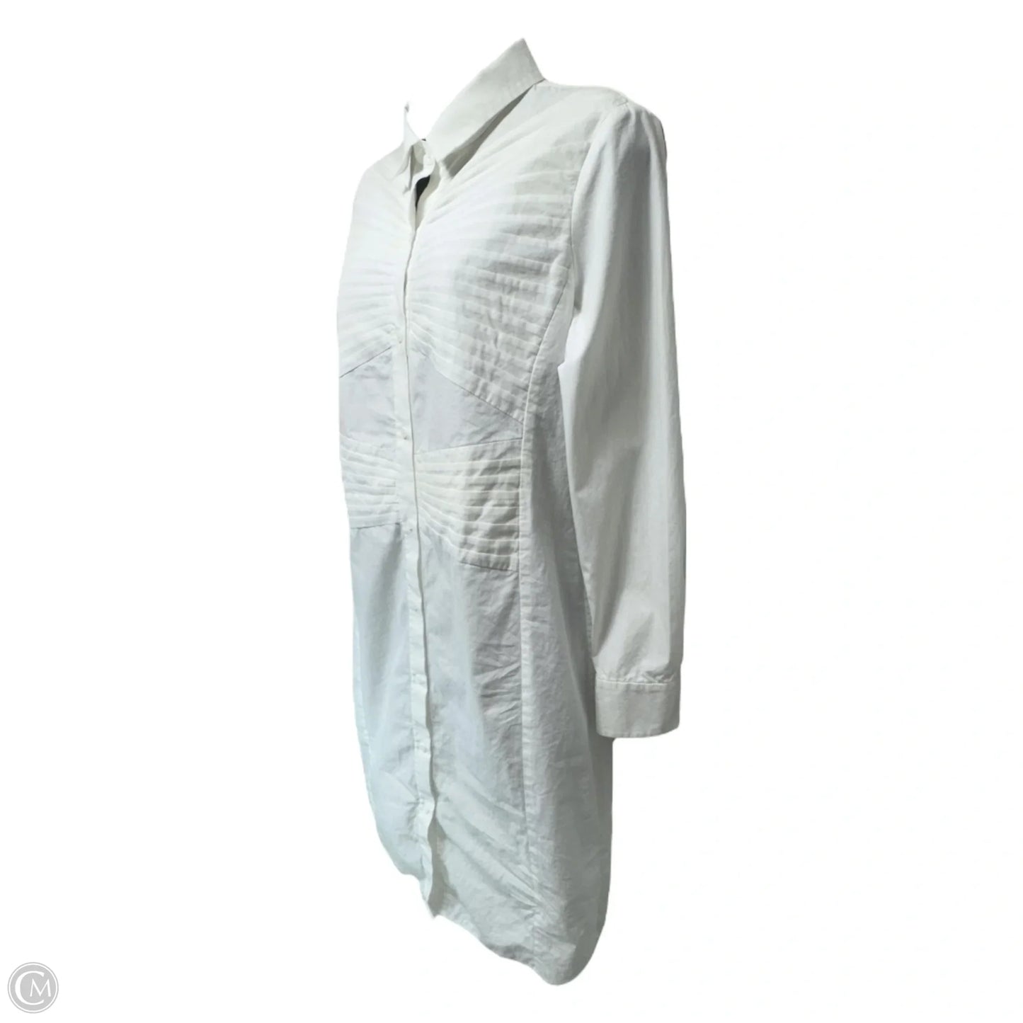 Pintuck Pleated Button-Down Shirtdress By Halston Heritage In White, Size: 4