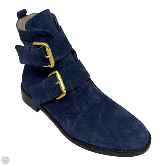 Suede Buckle Boots Ankle Flats By Boden In Blue, Size: 8.5
