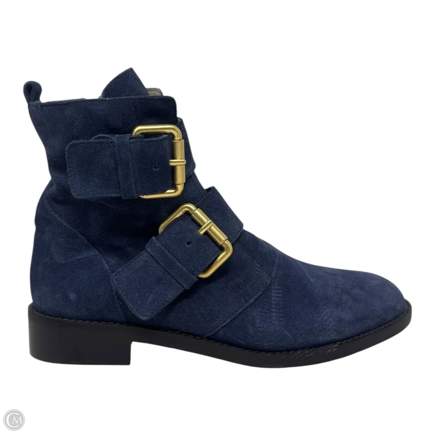 Suede Buckle Boots Ankle Flats By Boden In Blue, Size: 8.5