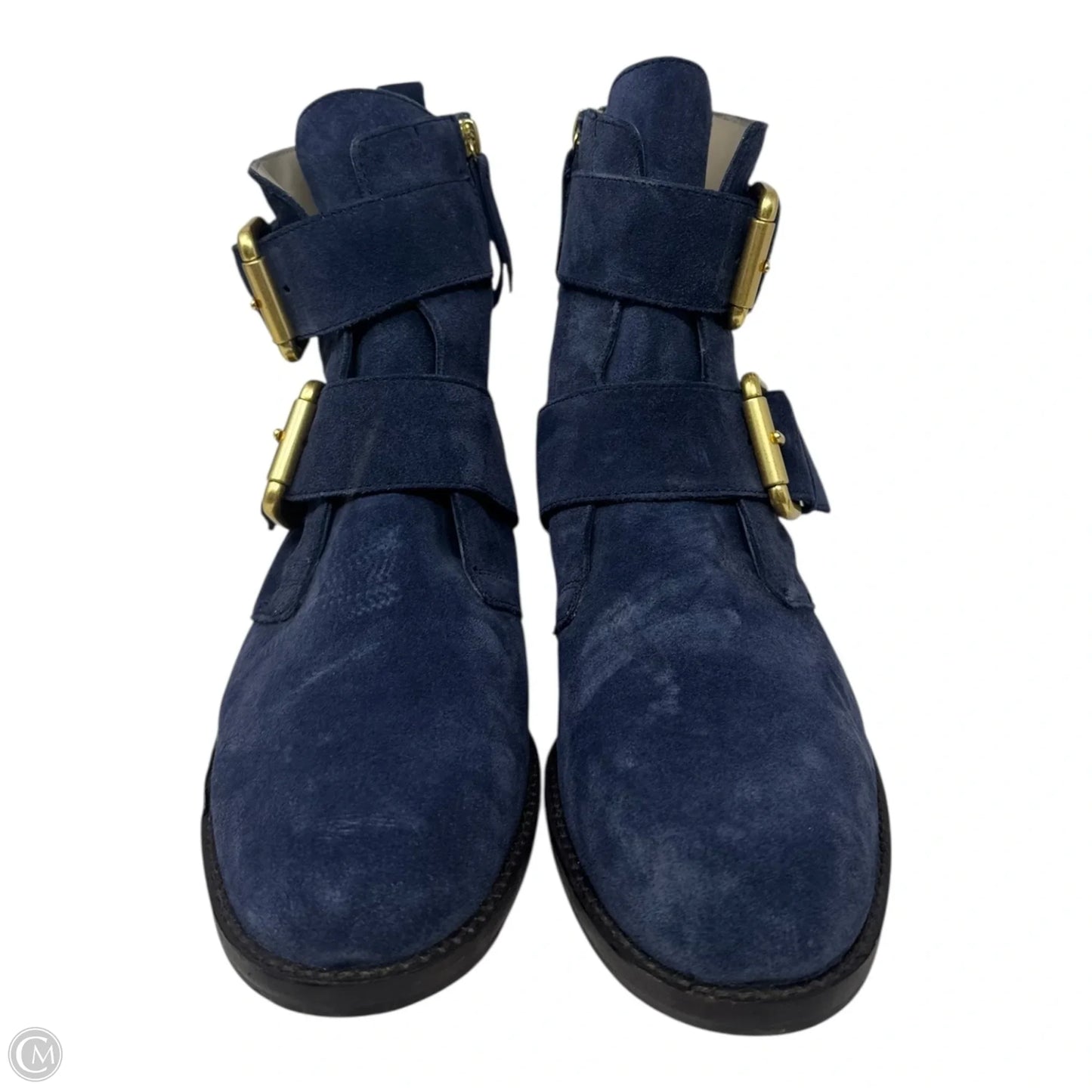 Suede Buckle Boots Ankle Flats By Boden In Blue, Size: 8.5