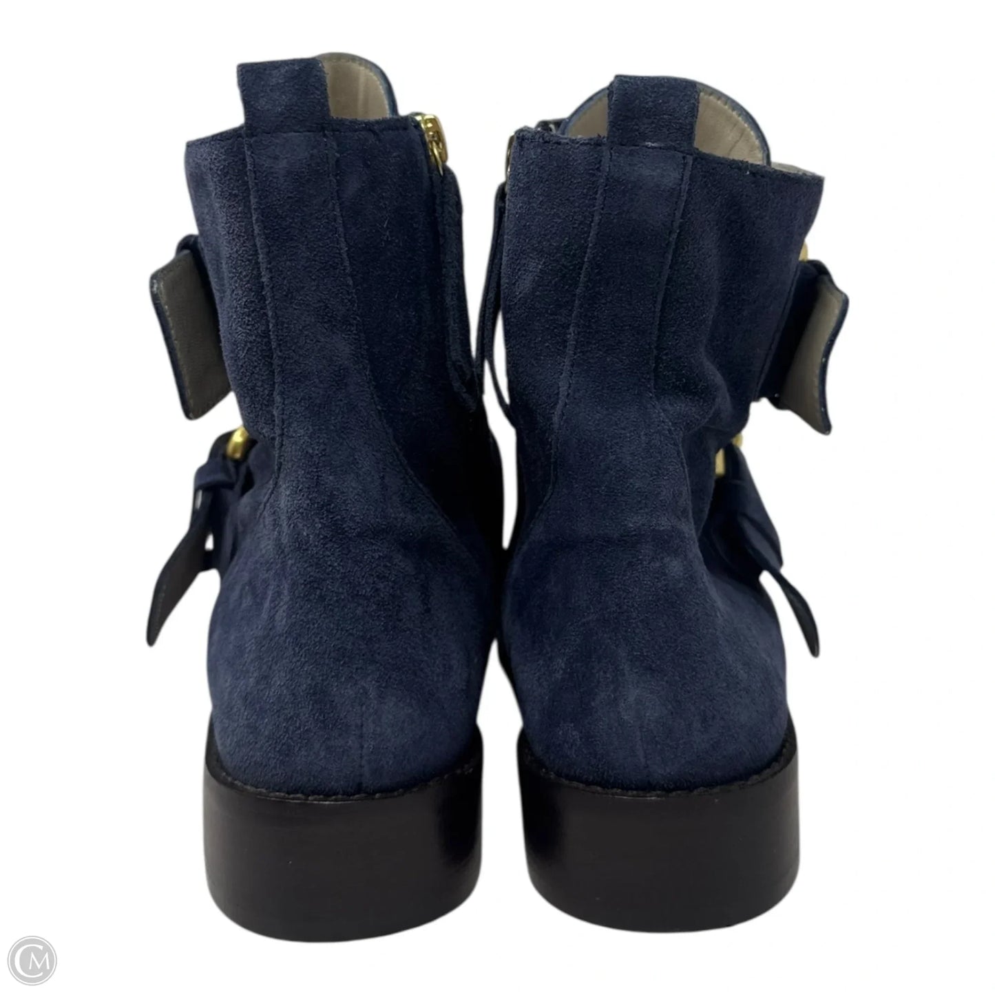Suede Buckle Boots Ankle Flats By Boden In Blue, Size: 8.5
