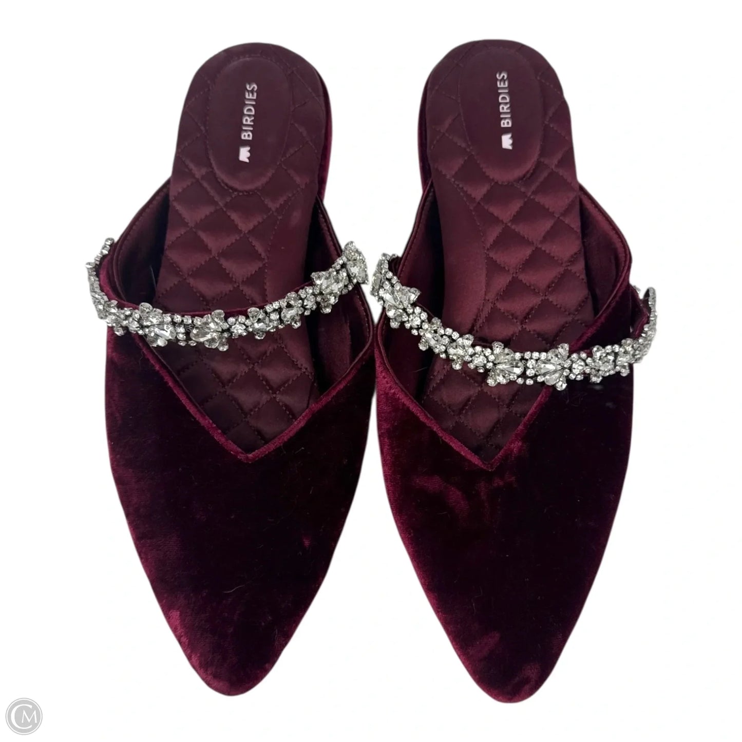 The Swan Velvet Embellished Shoes Flats By Birdies In Maroon, Size: 7.5