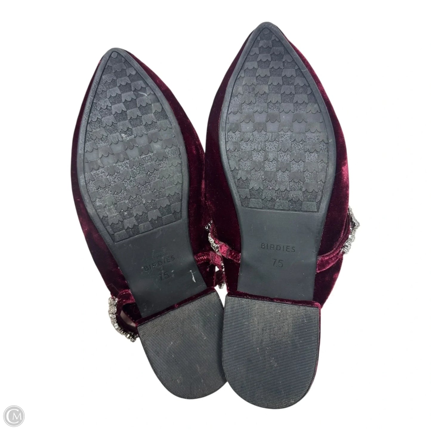 The Swan Velvet Embellished Shoes Flats By Birdies In Maroon, Size: 7.5