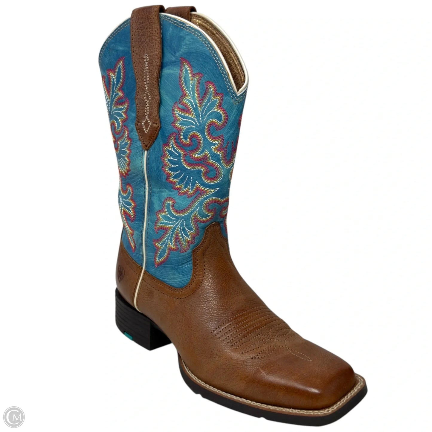 Round Up StretchFit Wide Square Toe Western Boots By Ariat In Blue & Tan, Size: 8