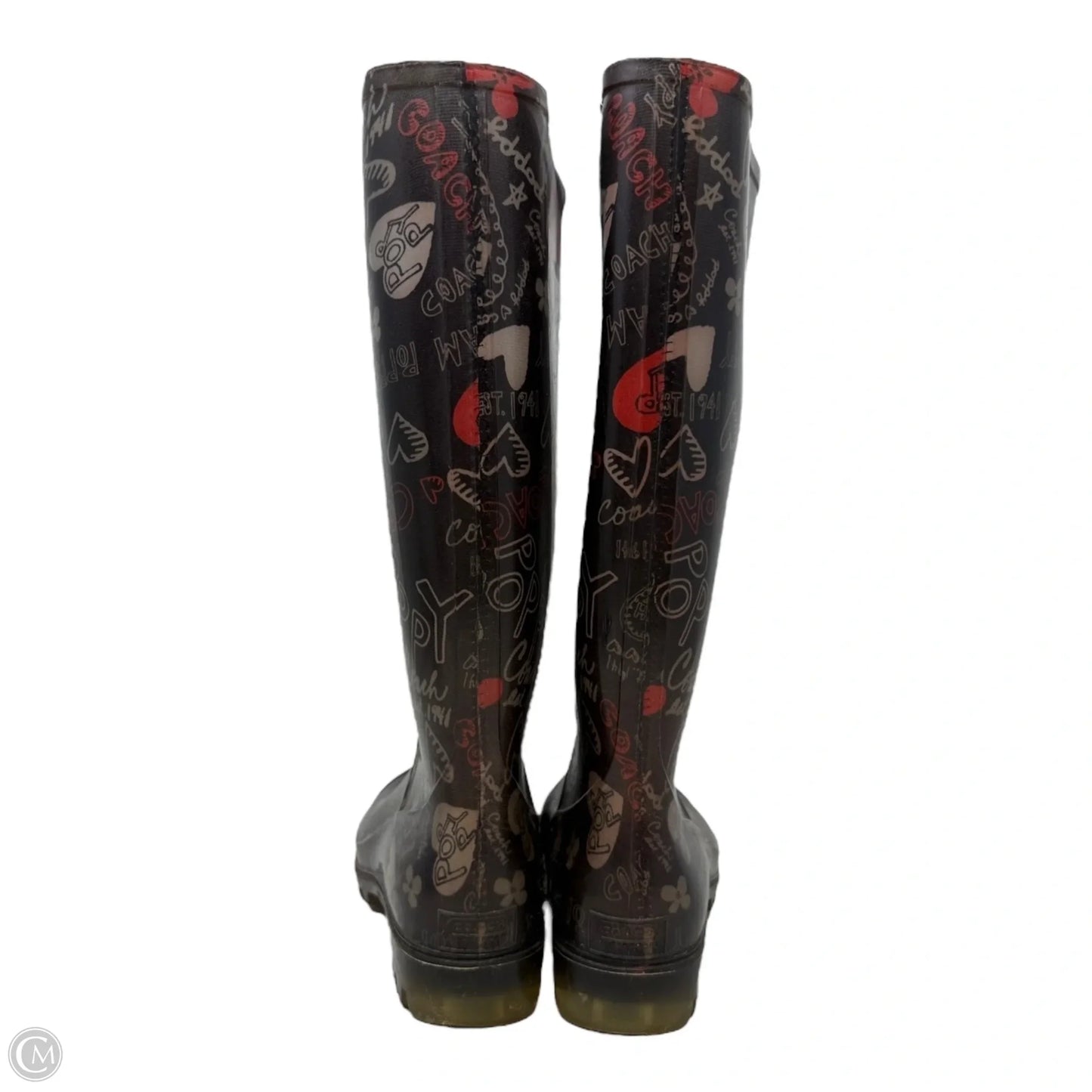 Graffiti Poppy Rain Boots Designer By Coach In Multi-colored, Size: 8