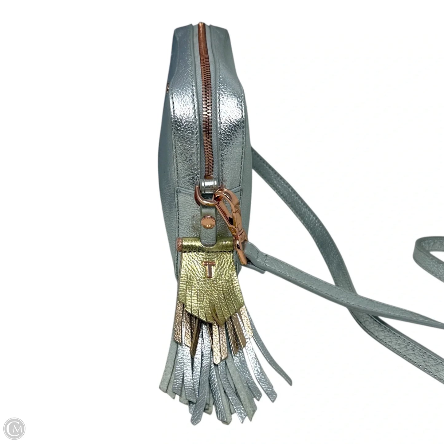 Darwina Metallic Tassel Leather Camera Crossbody Bag By Ted Baker, Size: Small