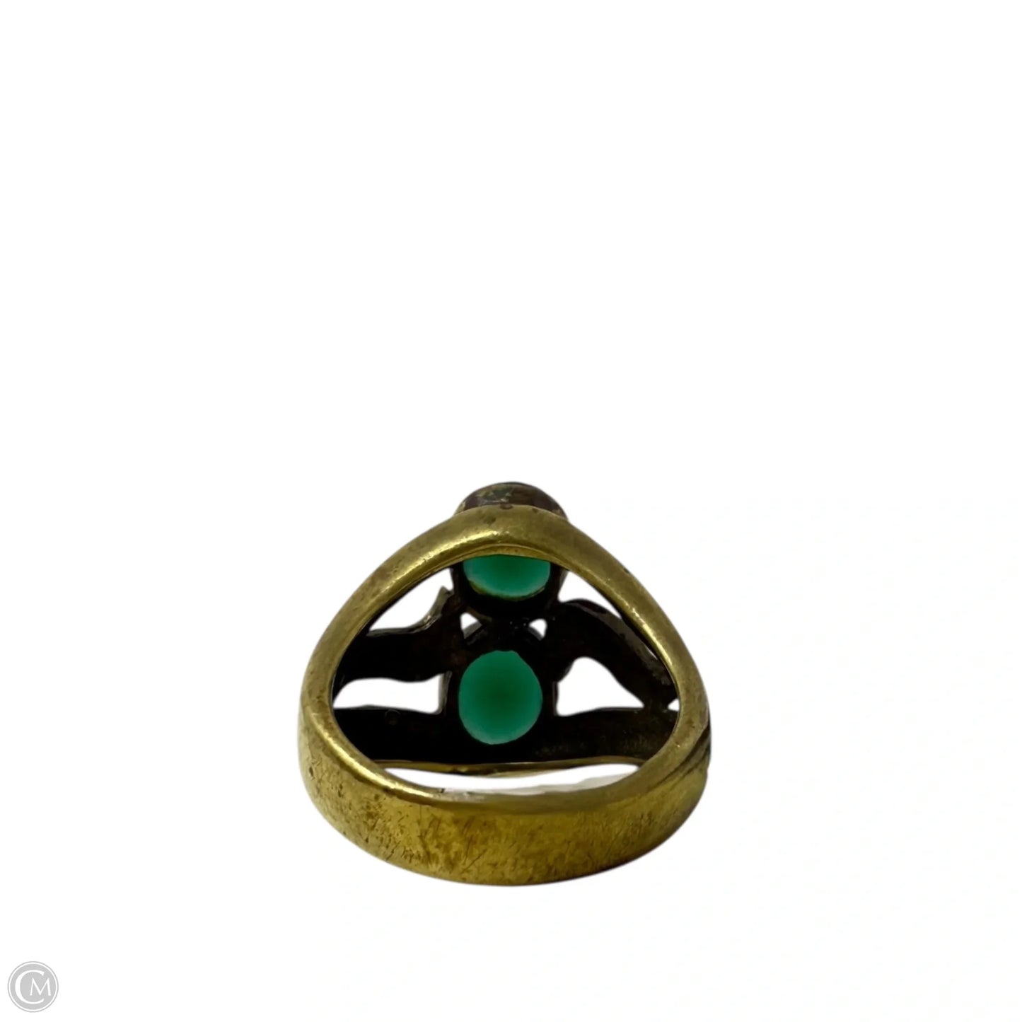 Gold Over Sterling Silver Art Deco Egyptian Revival Faceted Emerald & Marcasite Ring, Size: 8