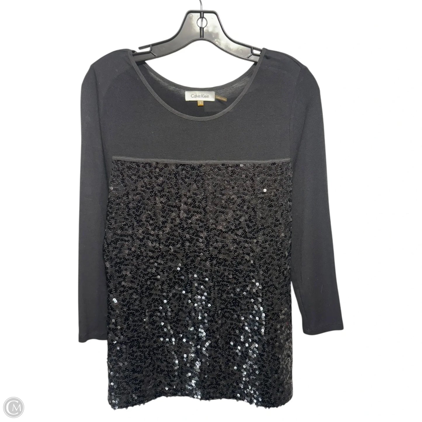 Sequin Top Long Sleeve By Calvin Klein In Black, Size: S