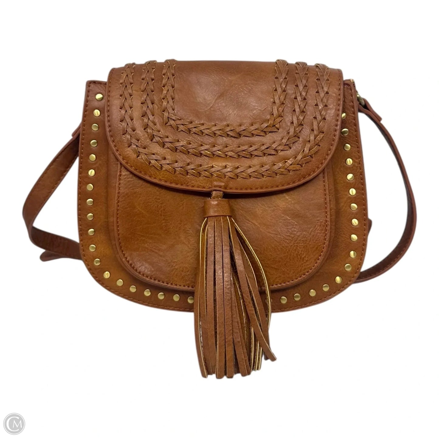 Lyla Vegan Leather Brown Studded Fringe Saddle Bag By Antik Kraft, Size: Small