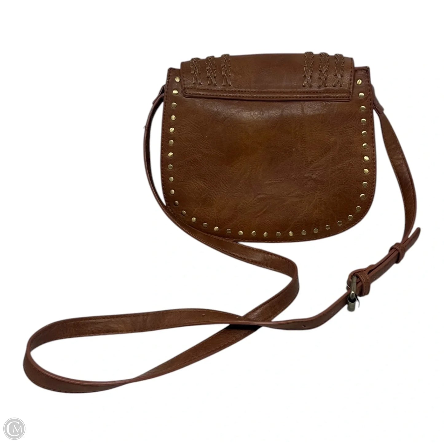 Lyla Vegan Leather Brown Studded Fringe Saddle Bag By Antik Kraft, Size: Small