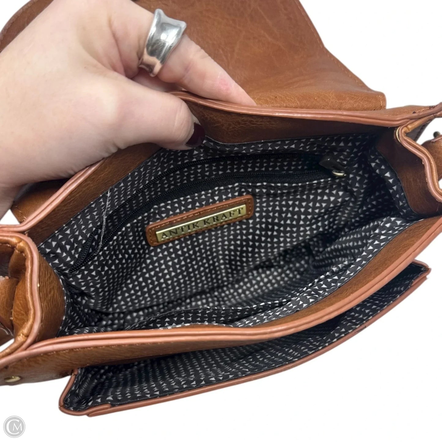 Lyla Vegan Leather Brown Studded Fringe Saddle Bag By Antik Kraft, Size: Small