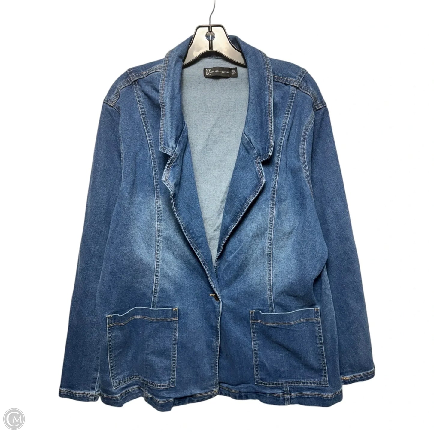 Blazer Jacket Denim By New York And Co In Blue Denim, Size: Xxl
