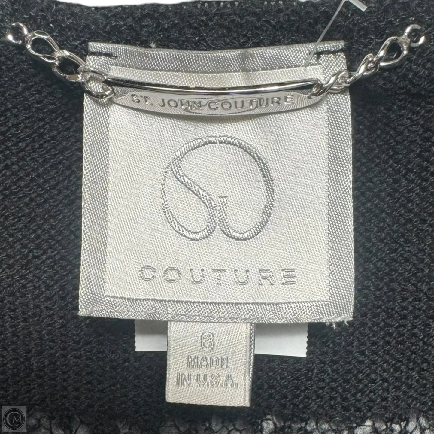 Open Knit Cropped Cardigan Sweater Luxury Designer By St John Couture In Black, Size: 6