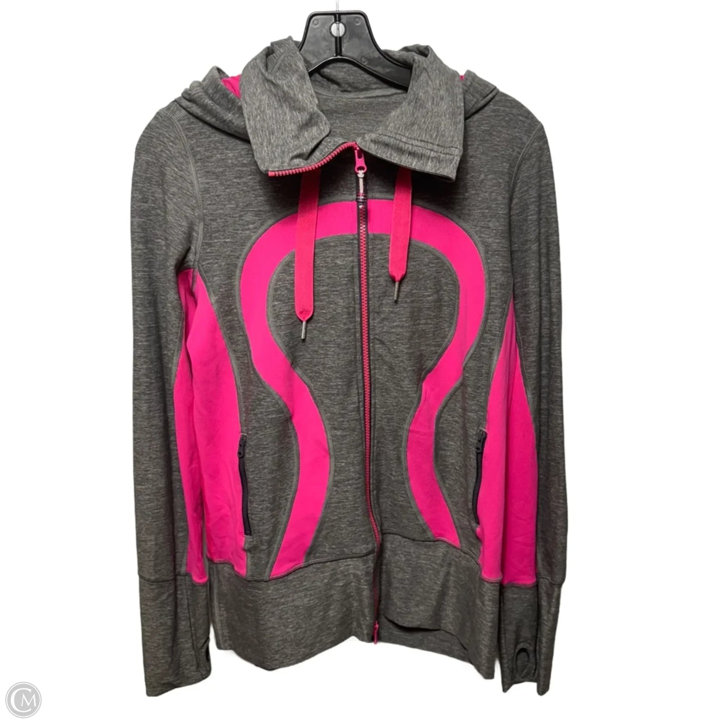 Hooded Athletic Jacket By Lululemon In Grey & Pink, Size: 8