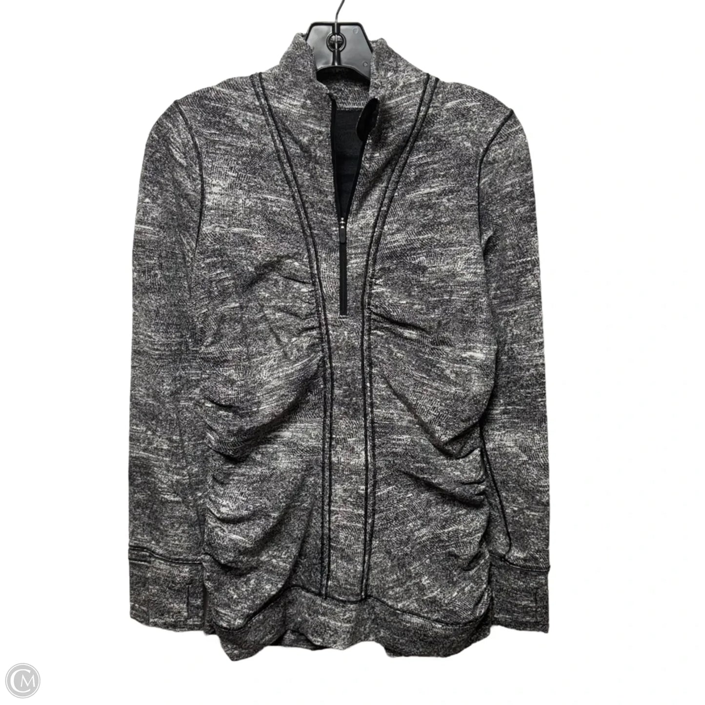 Athletic Top Long Sleeve Collar By Lululemon In Black & White, Size: 10