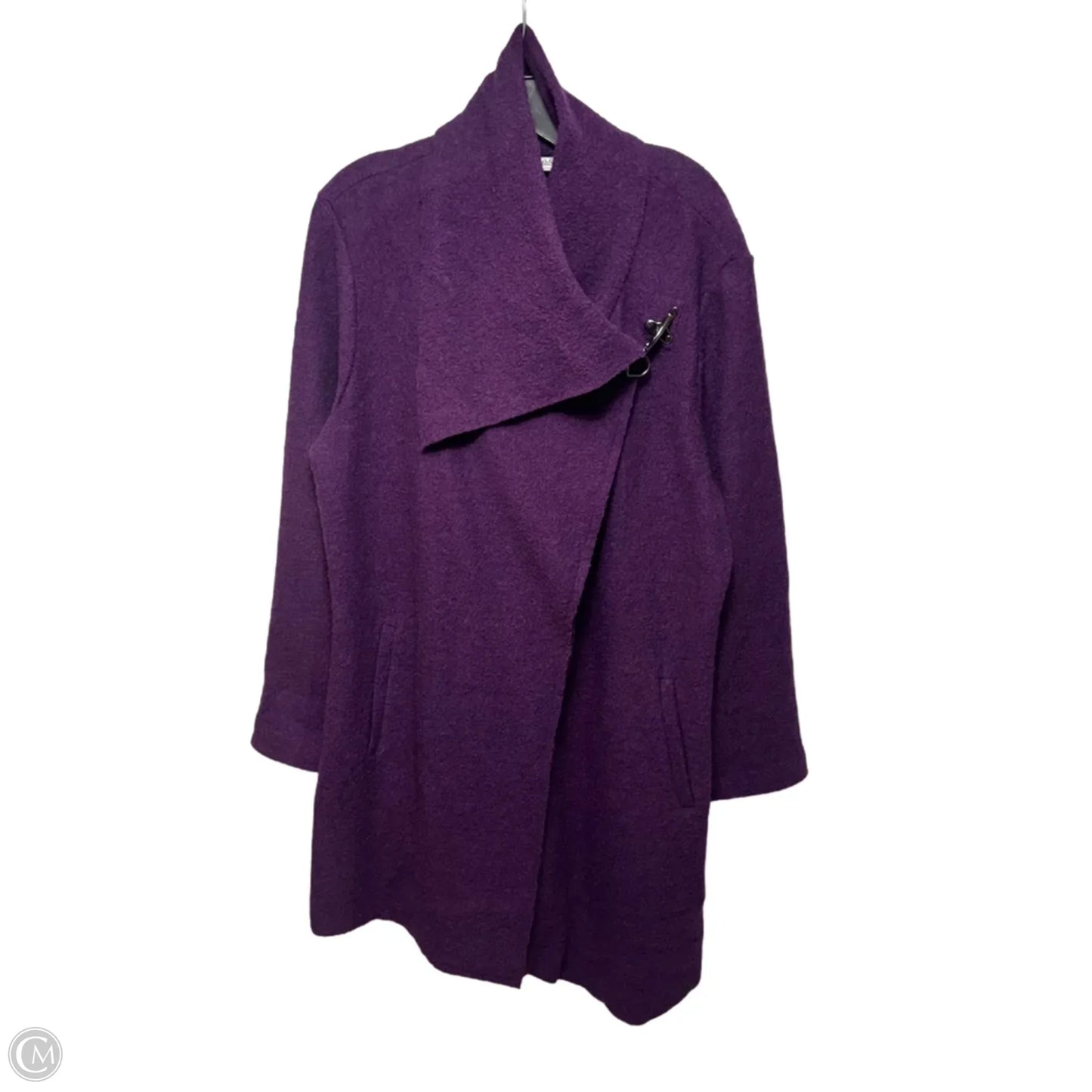 Lightweight Boiled Wool Crossover Coat With Decorative Clip By Northstyle In Purple, Size: L