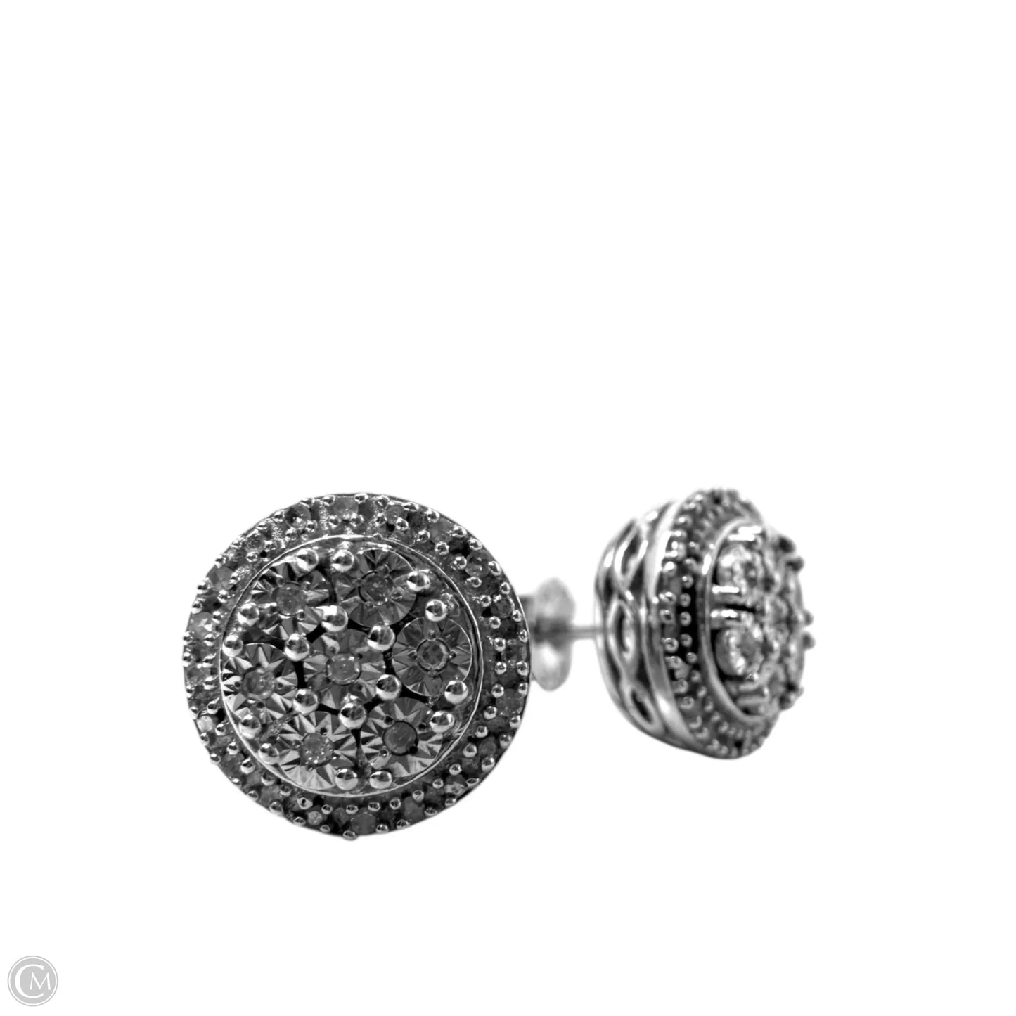 Diamond & Sterling Silver Halo Stud Earrings