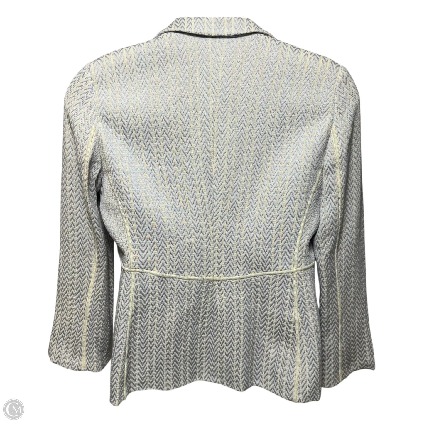 Cotton & Linen Blazer Luxury Designer By Armani In Blue & Cream, Size: 16