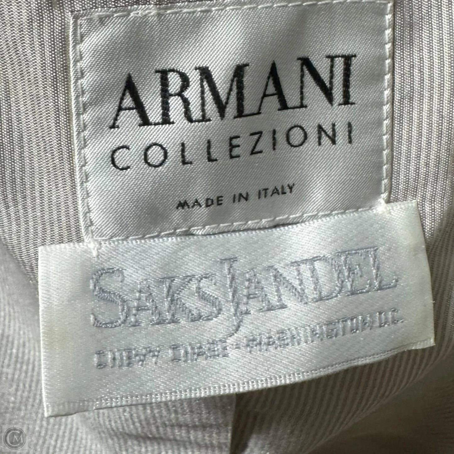Cotton & Linen Blazer Luxury Designer By Armani In Blue & Cream, Size: 16