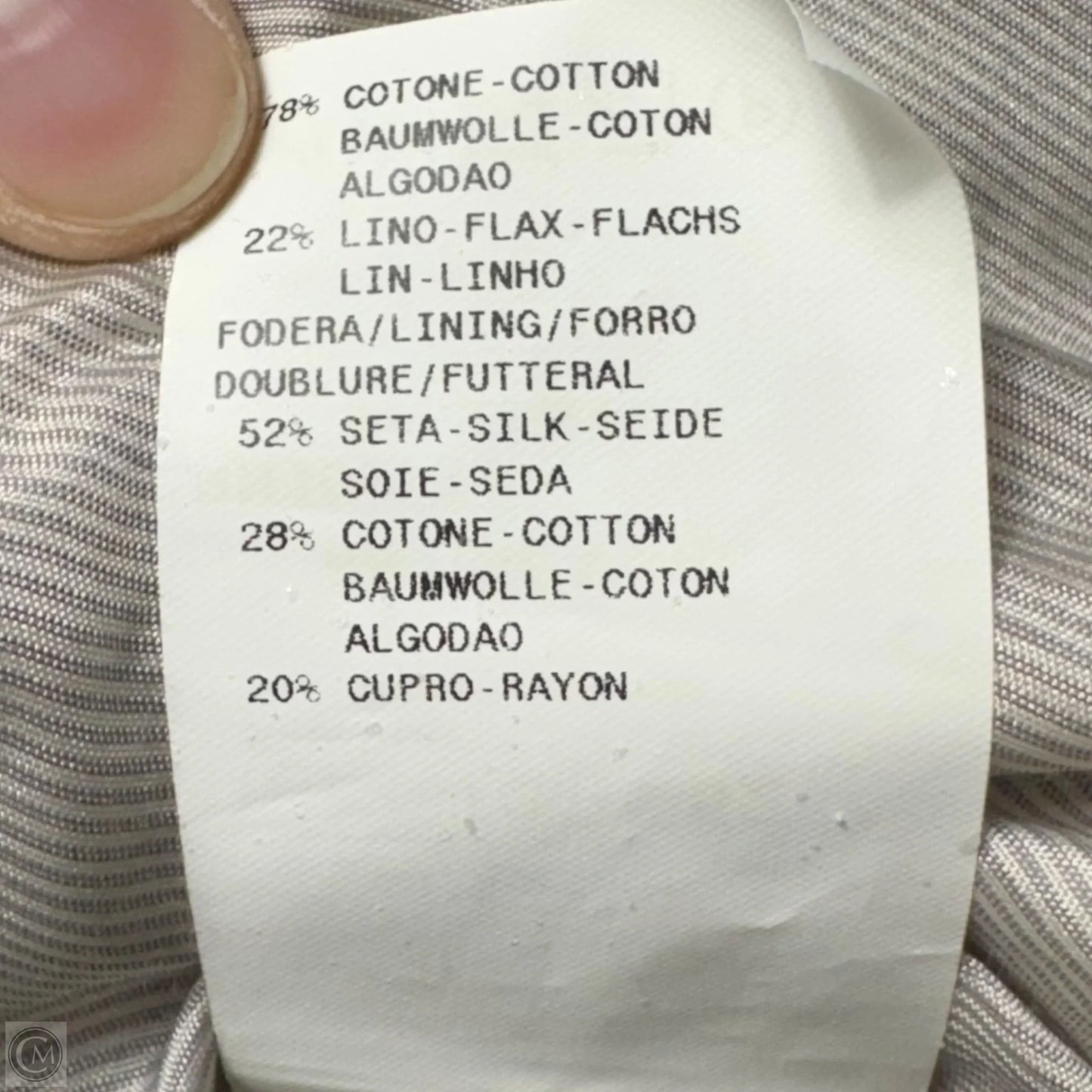 Cotton & Linen Blazer Luxury Designer By Armani In Blue & Cream, Size: 16