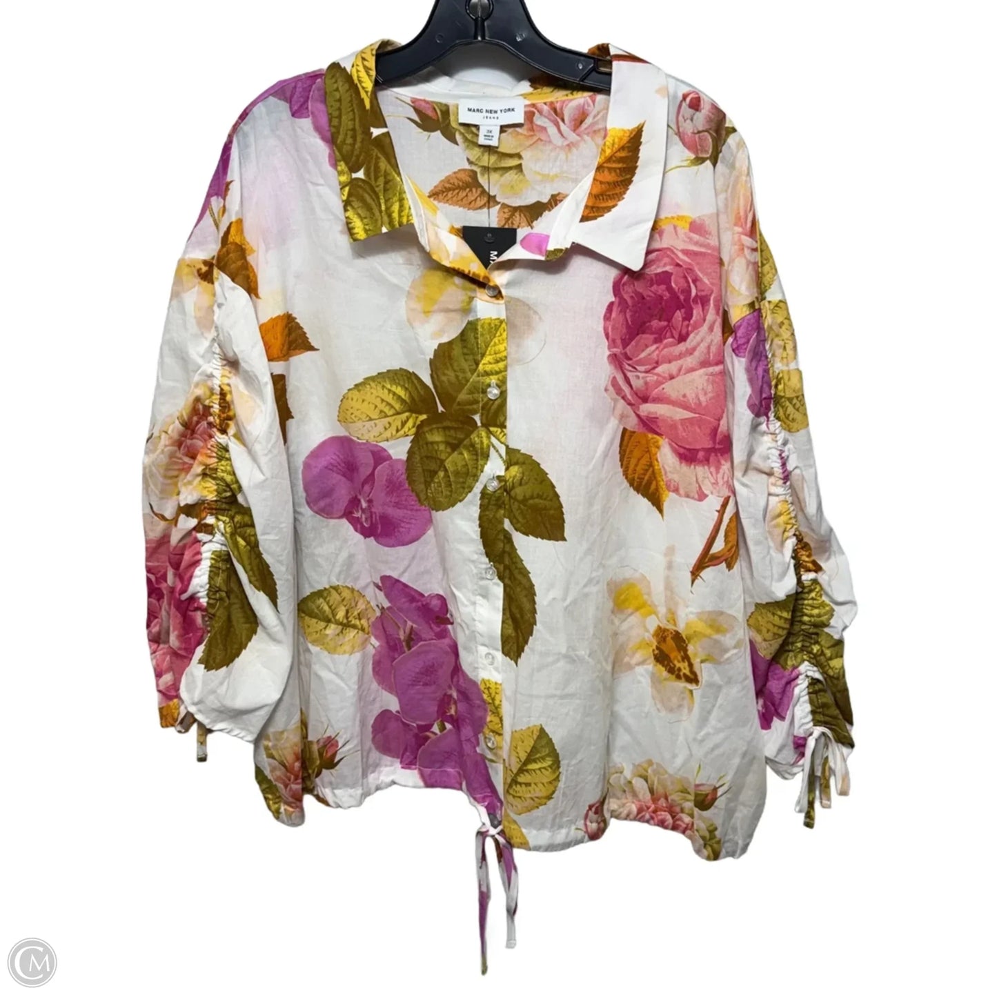 Top Long Sleeve By Marc New York In Ivory/Pink Floral Print, Size: 3x