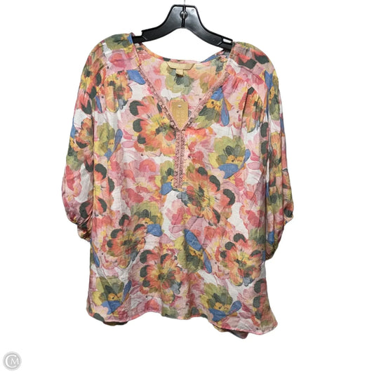 Top Short Sleeve By Hope & Harlow In Floral Print, Size: 3x