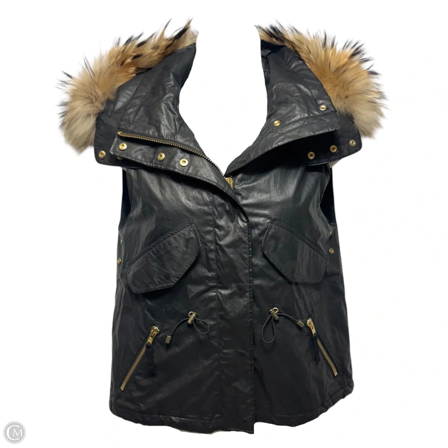 Hayden Asiatic Raccoon Fur Hooded Vest By Sam New York In Black, Size: M