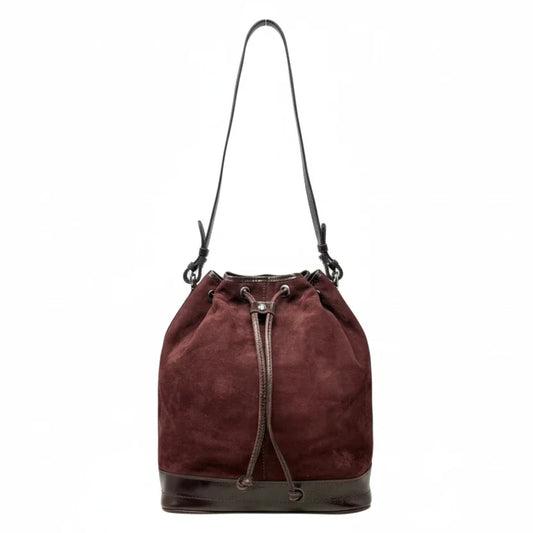 Melrose Drawstring Bucket Bag In Plum Brushed Italian Nubuck Leather Designer By Patricia Nash, Size: Medium