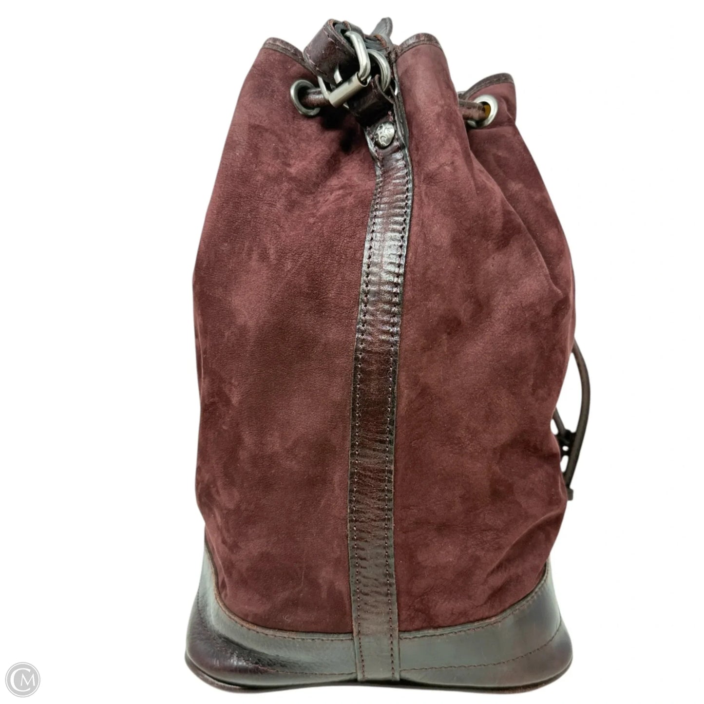 Melrose Drawstring Bucket Bag In Plum Brushed Italian Nubuck Leather Designer By Patricia Nash, Size: Medium