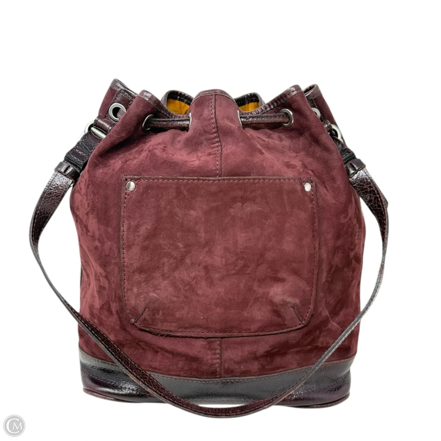 Melrose Drawstring Bucket Bag In Plum Brushed Italian Nubuck Leather Designer By Patricia Nash, Size: Medium