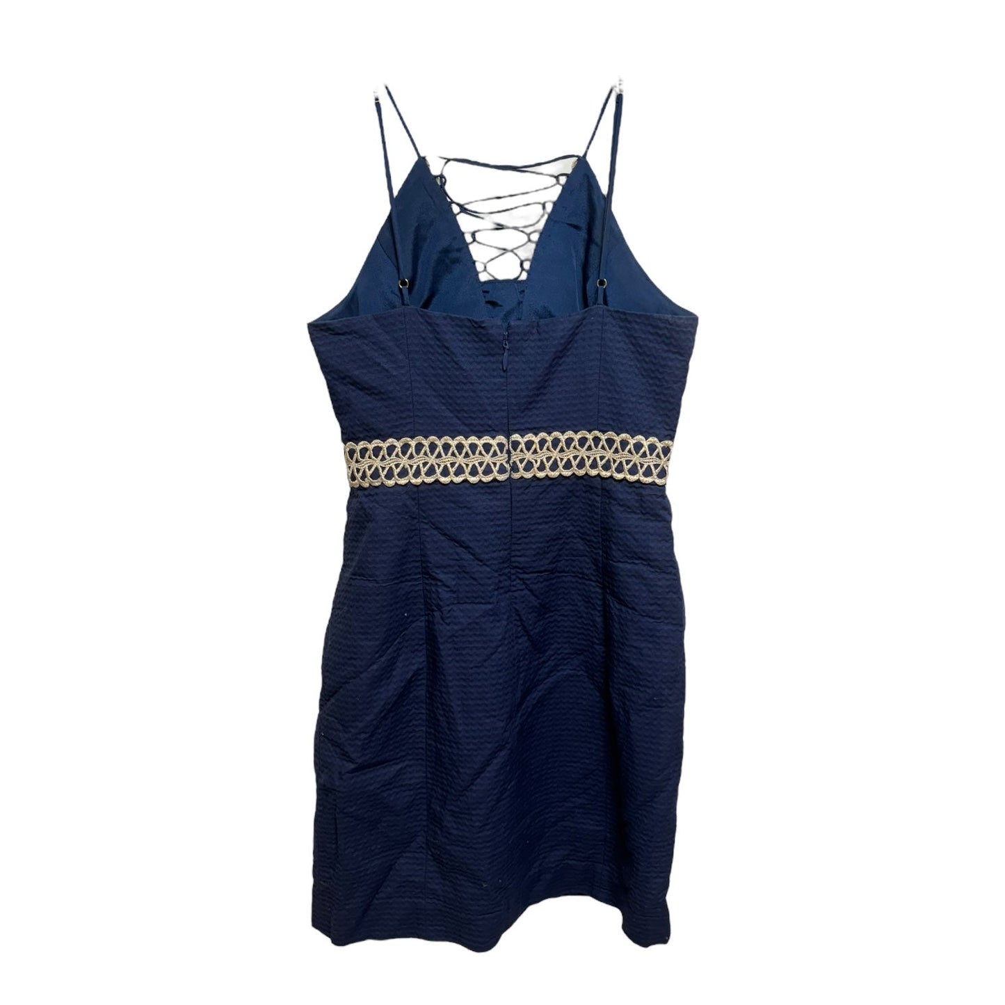 Trista Shift Dress Designer By Lilly Pulitzer In True Navy & Gold, Size: 0
