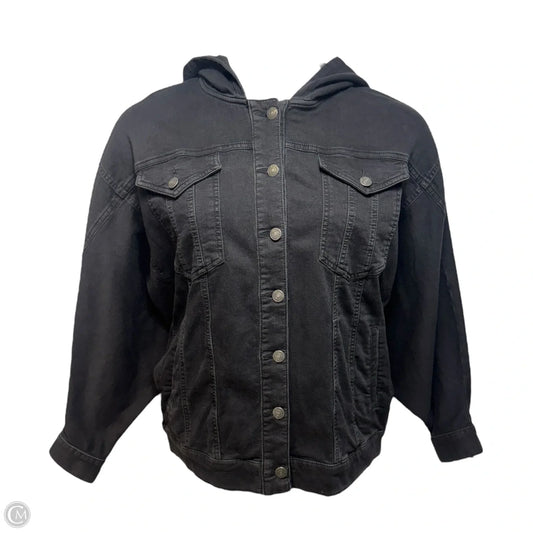 Hooded Denim Trucker Jacket By The Kooples Sport In Black Denim, Size: M