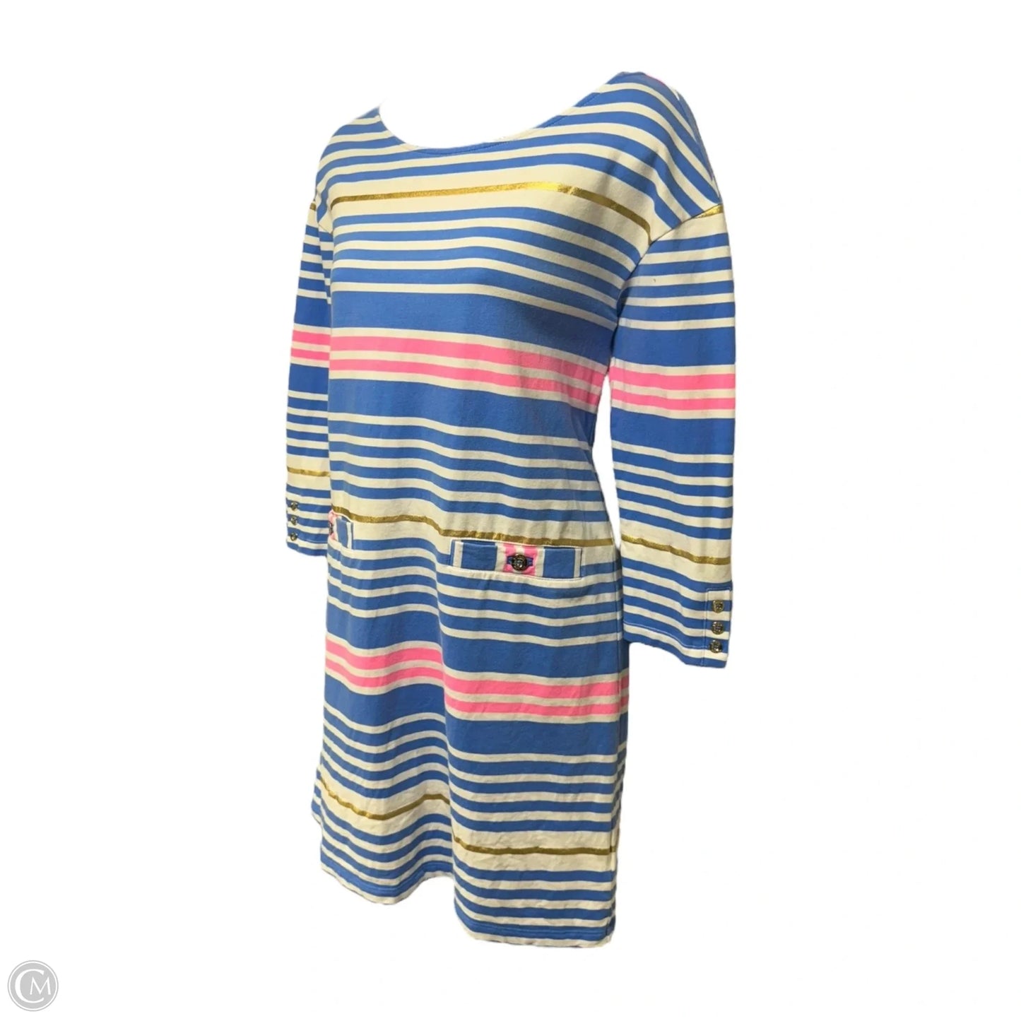 Lena Dress Designer By Lilly Pulitzer In Lapis Blue Tiki Stripe Size: S
