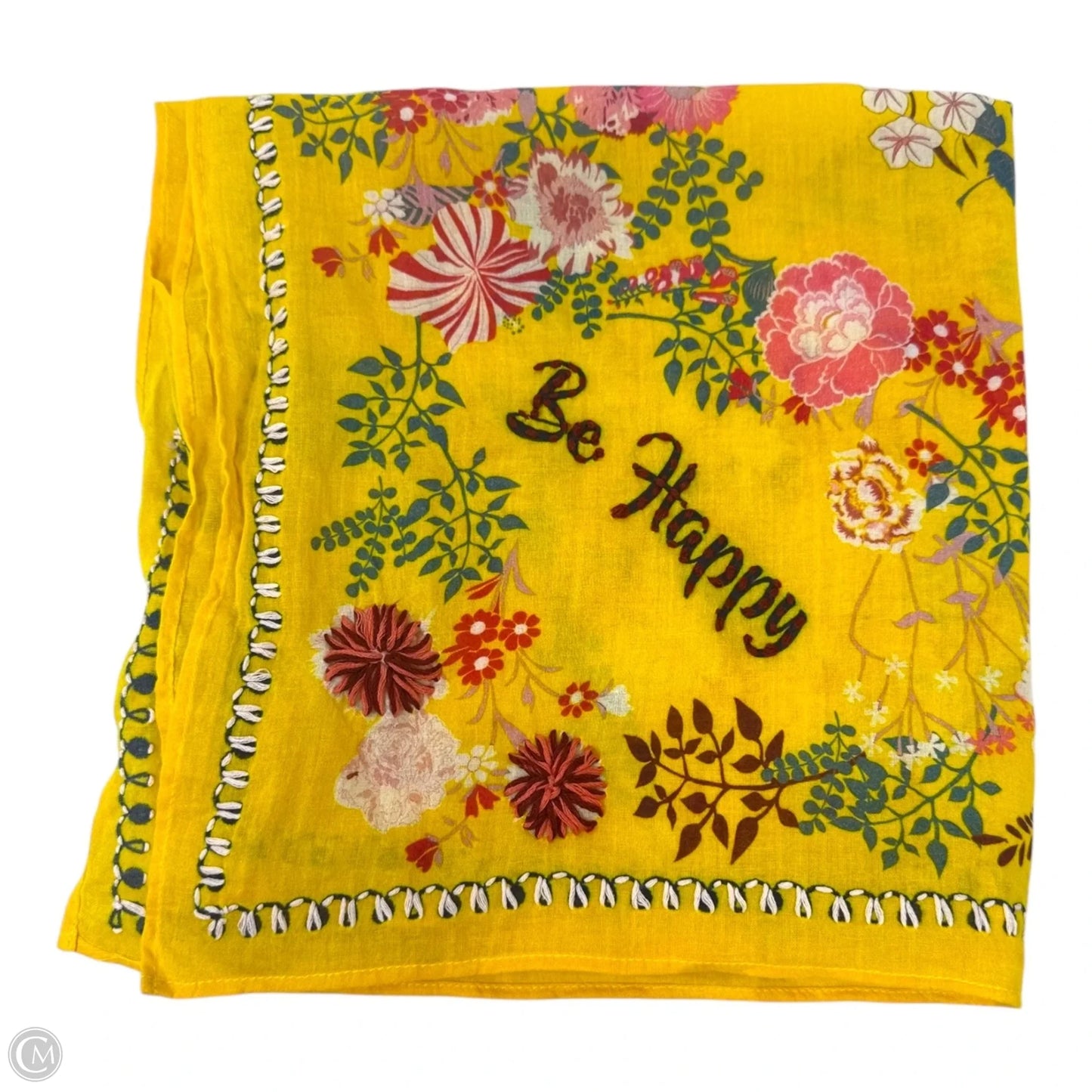 Be Happy Floral Embroidered Scarf Square By Vismaya