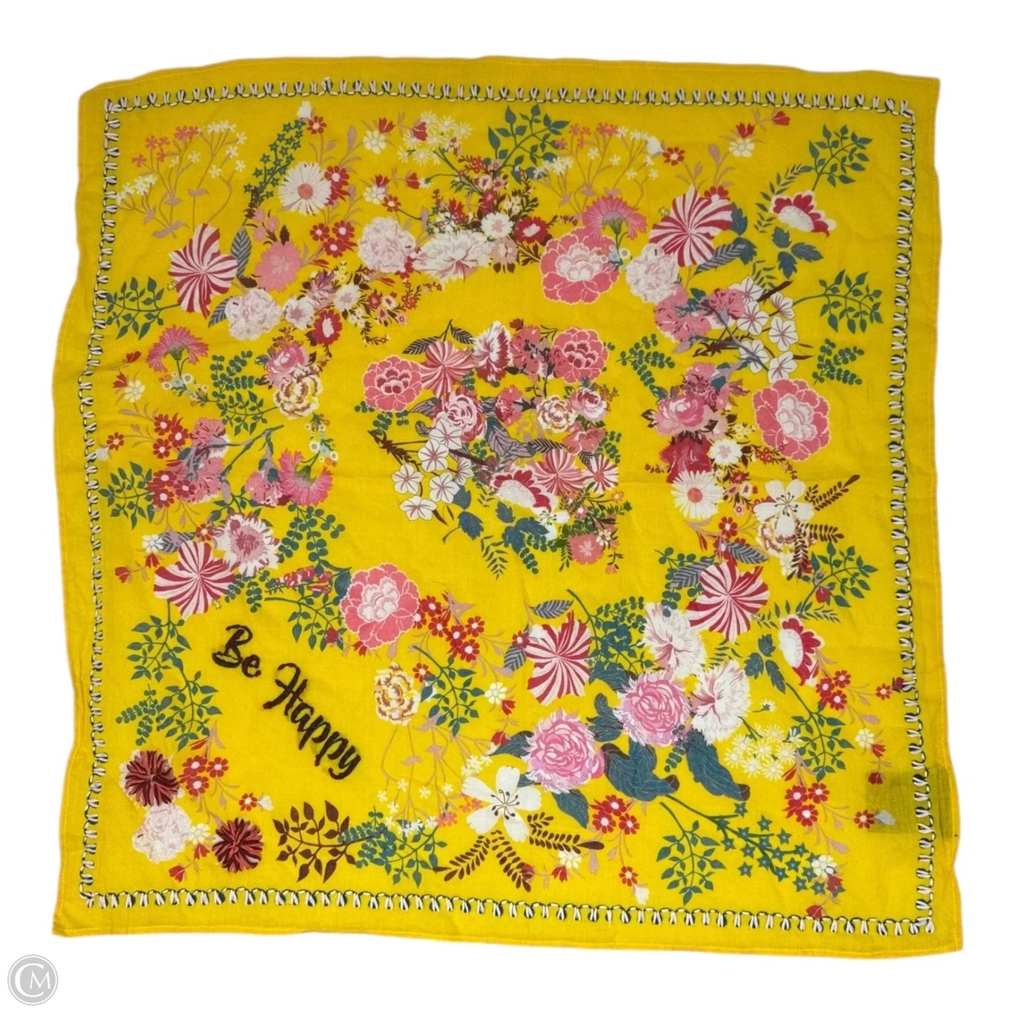 Be Happy Floral Embroidered Scarf Square By Vismaya