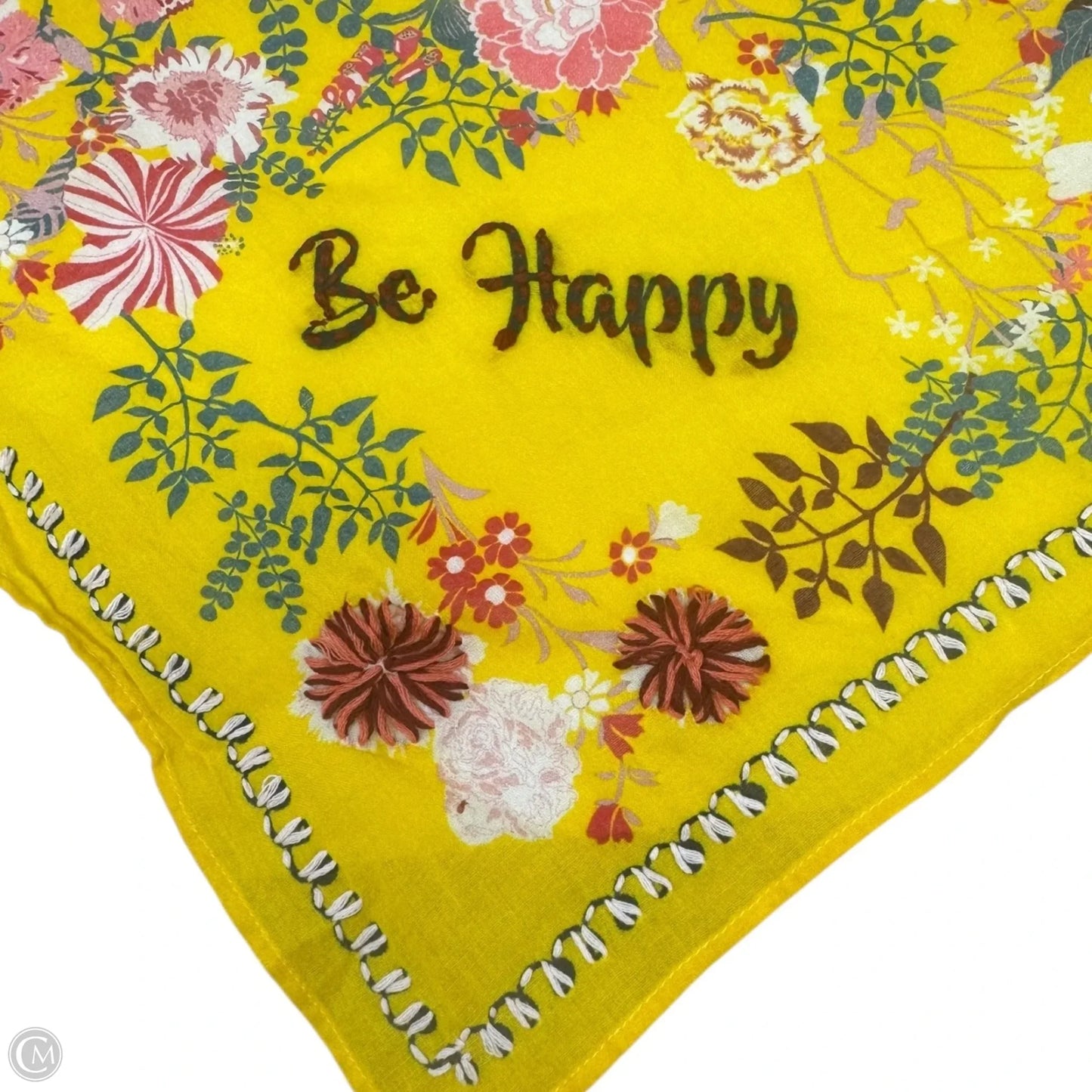 Be Happy Floral Embroidered Scarf Square By Vismaya