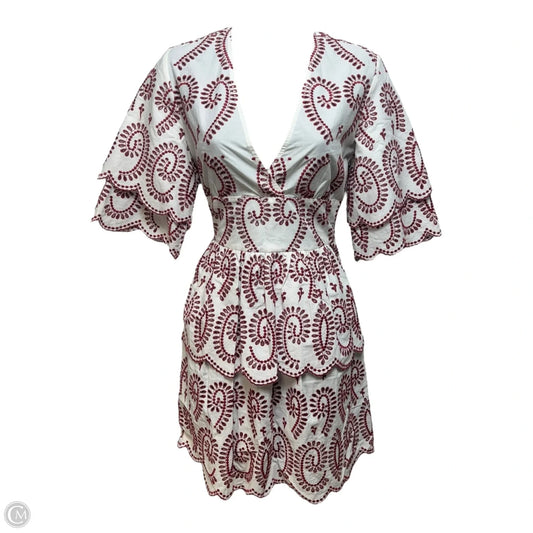 Remember Embroidered Tiered Scallop Hem Dress Casual Short By Maje In Red & White, Size: S
