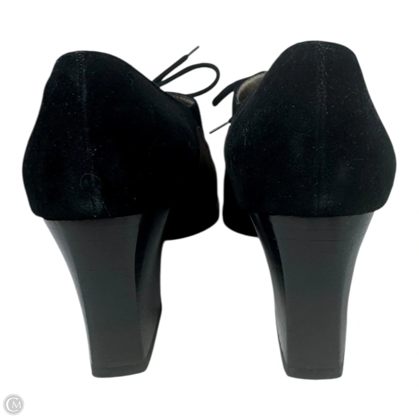 Arca Suede Lace Up Heeled Oxfords Designer By Ferragamo In Black & Brown, Size: 8.5