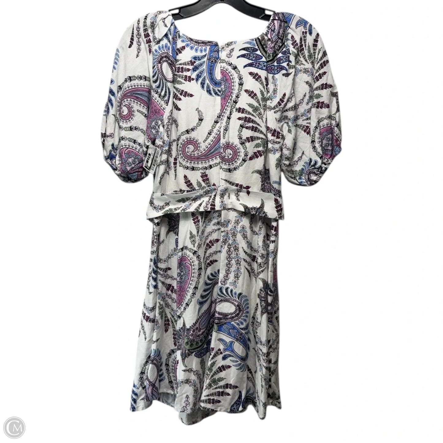 Paisley Linen Blend Belted Puff Sleeve Dress By Loft In Paisley Print, Size: 4