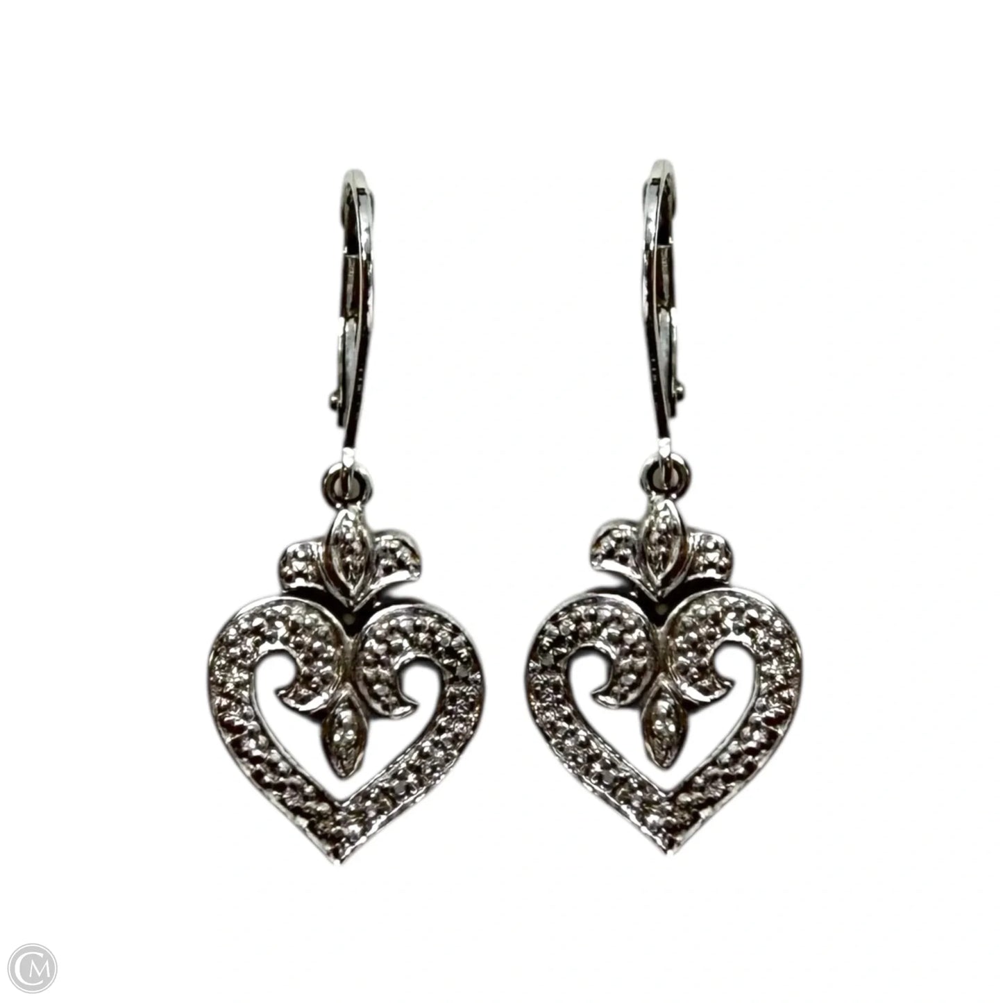 Sterling Silver Fleur De Lis Open Heart Drop Earrings