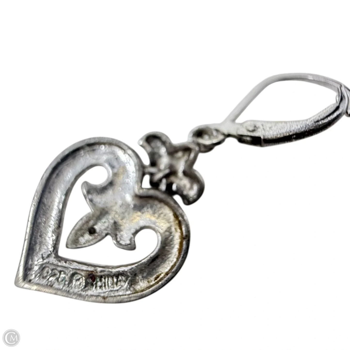 Sterling Silver Fleur De Lis Open Heart Drop Earrings