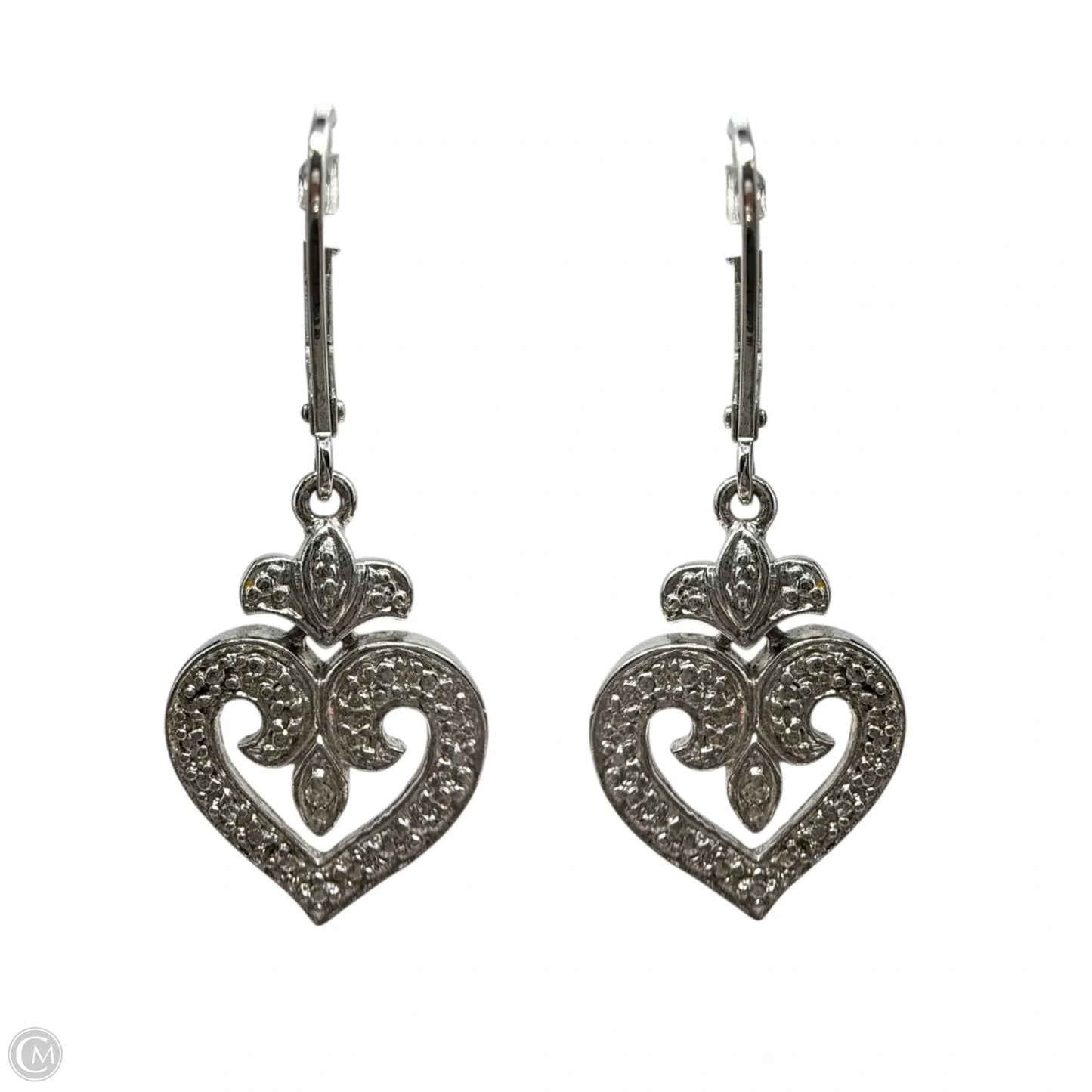 Sterling Silver Fleur De Lis Open Heart Drop Earrings