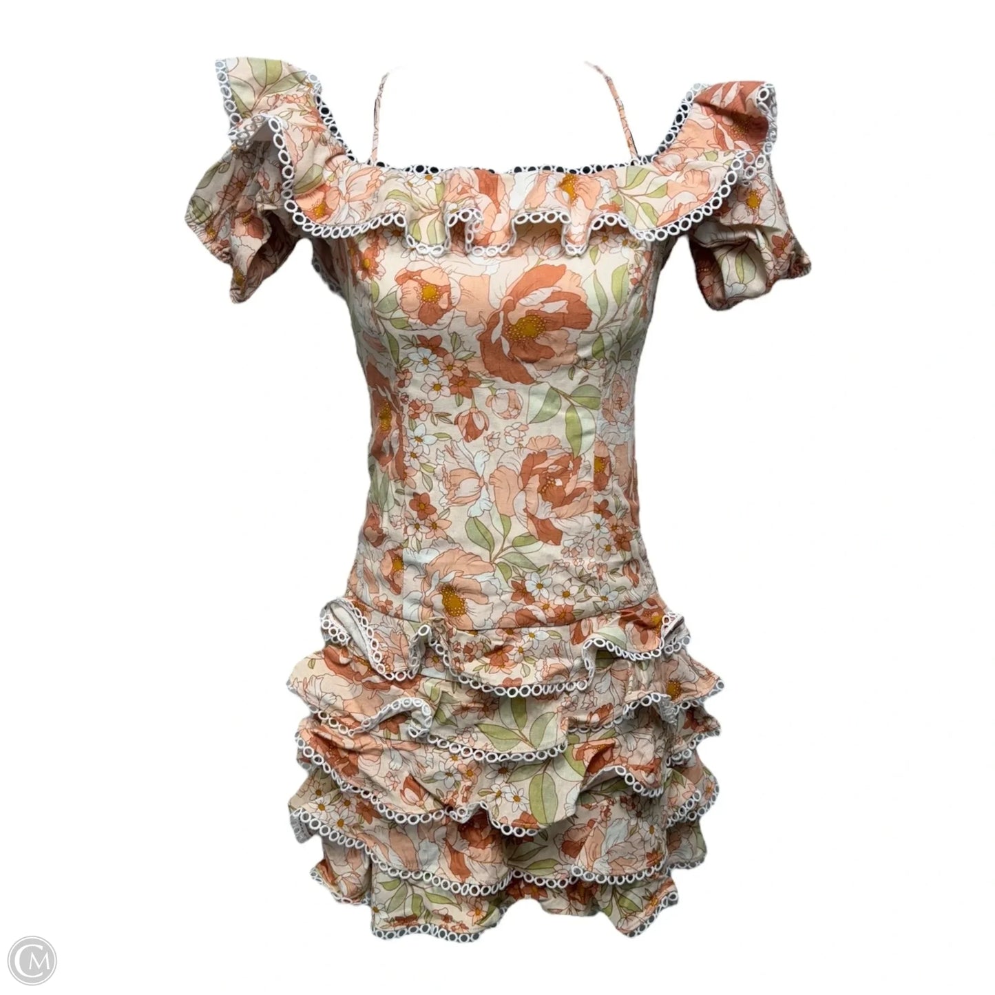 Caitlyn Halter Linen Blend Off Shoulder Ruffle Dress Casual Short By Bardot In Floral Print, Size: Xs