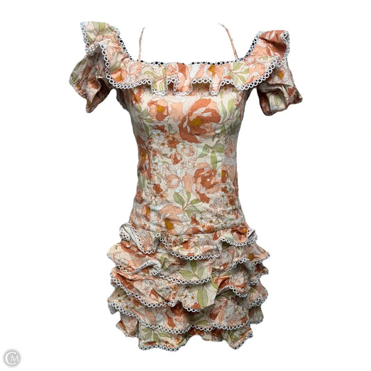Caitlyn Halter Linen Blend Off Shoulder Ruffle Dress Casual Short By Bardot In Floral Print, Size: Xs
